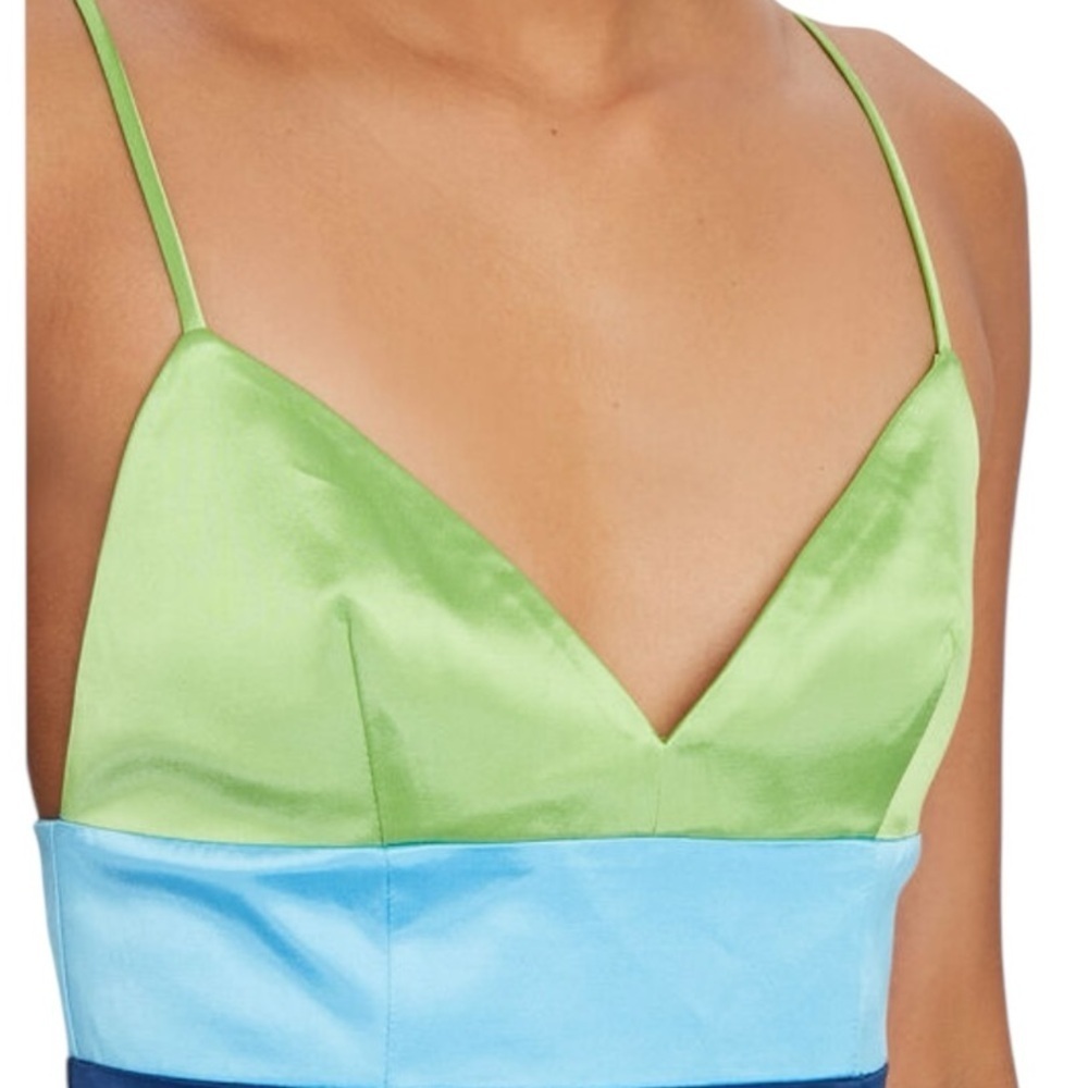 STAUD - NWT Ellis Colorblock Satin Y2K Midi Slit Dress Sz 6 - Picture 4 of 12